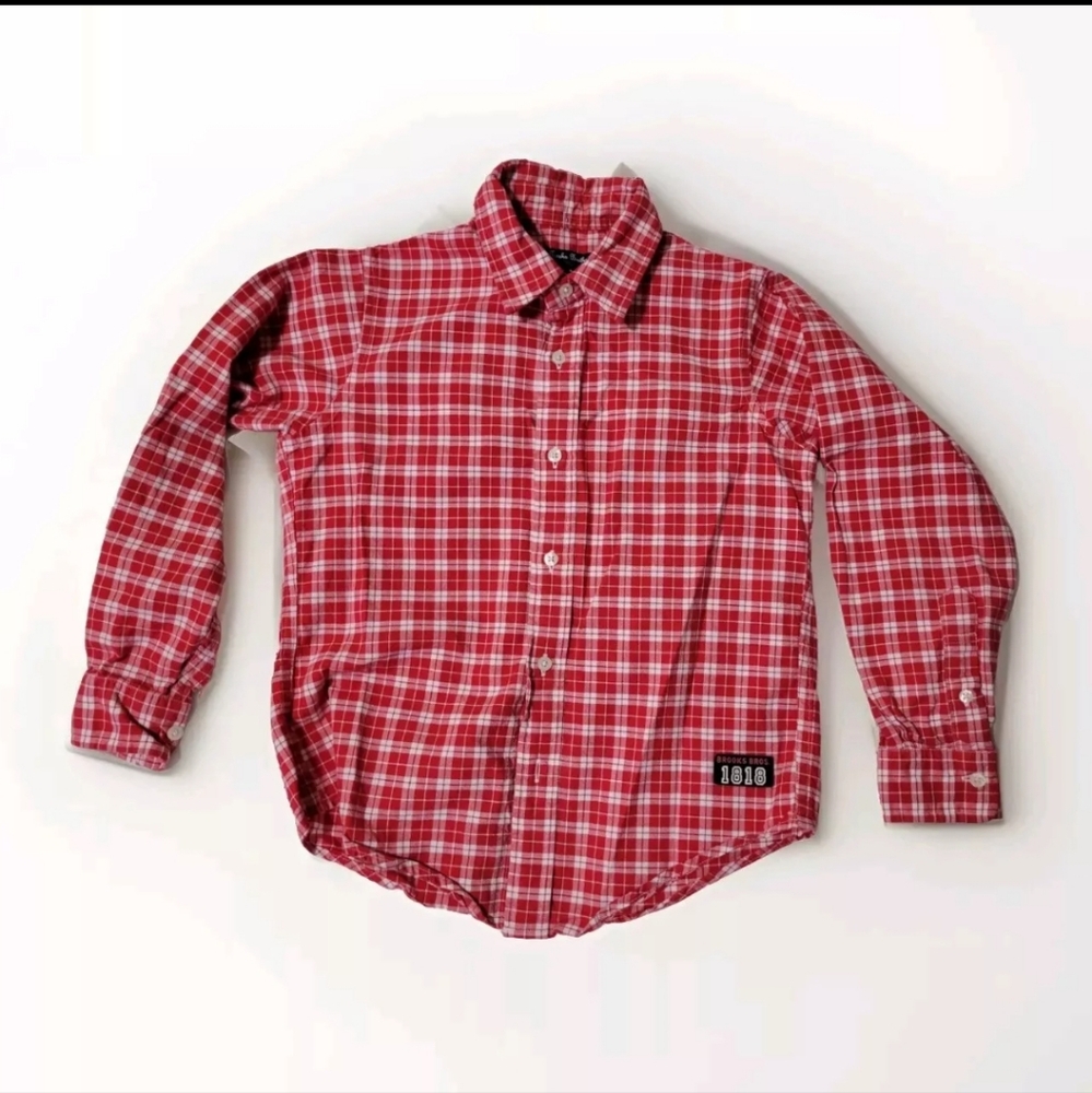 Brooks Brothers EUC Boys Red Plaid Long Sleeve Button Down Shirt Small Holiday